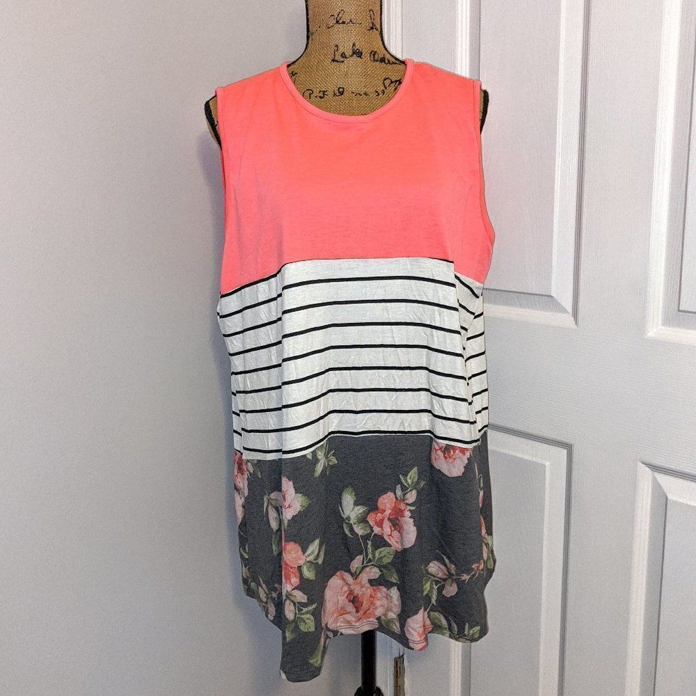 Pink color block tank top